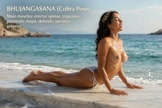 Bhujangasana. Cobra Pose. Yogini. Greek goddess, classical artistic yoga on wet marble 1m0s