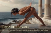 Parsvottanasana. Pyramid Pose. Yogini. Greek goddess, classical artistic yoga on wet marble 30s