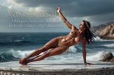 Vasisthasana. Side Plank Pose. Yogini. Greek goddess, classical artistic yoga on wet marble 30s